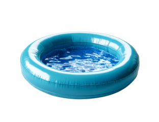 Inflatable paddling pool filled with water, isolated on transparent background, summer fun, refreshing, teal blue, cool, water recreation, kids pool, backyard fun,
