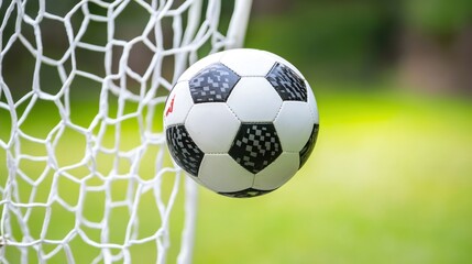 Soccer ball entering a goal net