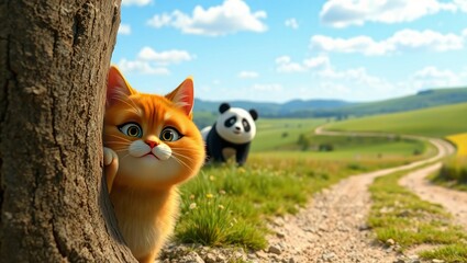 cat and panda