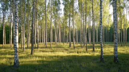 Sunlight in a birch forest