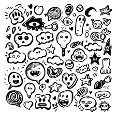 Hand-Drawn Comic Speech Bubbles Set and Facial Expression