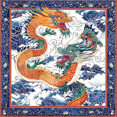 Fototapeta premium Seamless patterns of Chinese and Japanese traditional tile designs with elegant illustrations