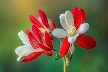 Fototapeta premium Crimson and White Columbine Flowers Closeup of Delicate Floral Beauty in Natural Light