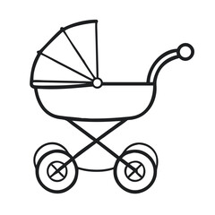 Cute Detailed Illustration of a Baby Carriage on a Playful Stroll Outdoors