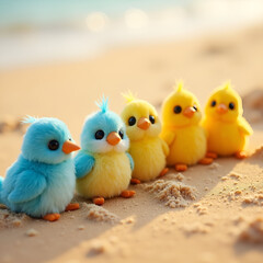 Fototapeta premium Beach Buddies: Cute Chicks by the Sea
