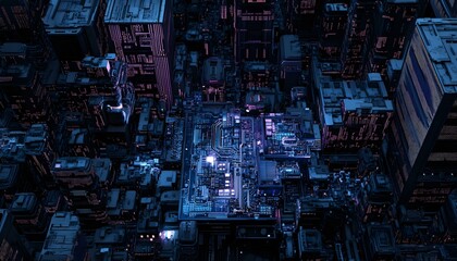 Obraz premium Futuristic city resembling a complex circuit board.