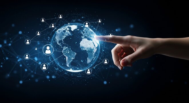 Hand holding a blue earth globe, symbolizing global business, environmental protection, and technological connection across the world