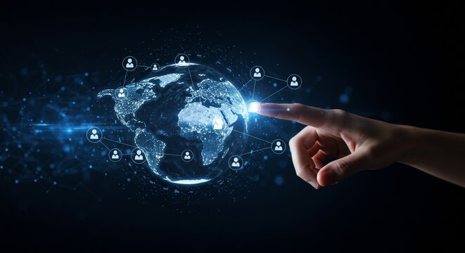 Hand holding a blue earth globe, illustrating global business and digital communication network connection worldwide - Powered by Adobe