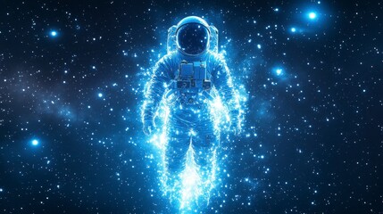Fototapeta premium Astronaut in a Cosmic Environment Surrounded by Stars and Light