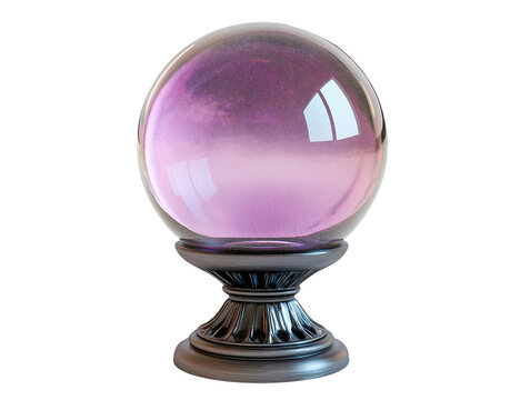 Purple crystal ball on ornate stand, transparent background, isolated, fortune telling, mystical, prediction, magic, mystery, divination, occult, esoteric, fantasy, whimsical, enigmatic, reflective,
