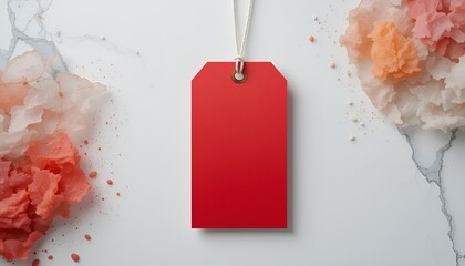 Vibrant red tag with string, positioned against a textured background, implying quality and value.