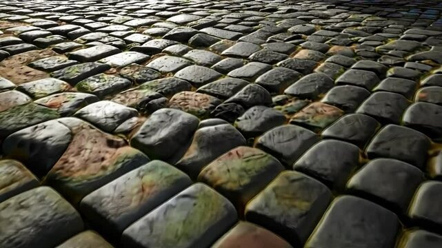 Detailed cobblestone path, stone texture pattern road surface with old stones. Architecture, cobblestone and textured surface background.
