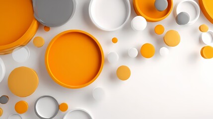 Abstract Circles Arrangement in Orange Gray and White on White Background