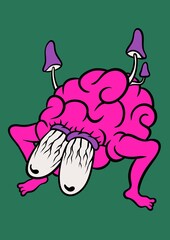 Brain mushroom trippy psychedelic illustration