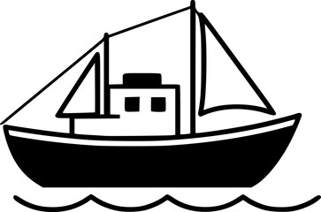 Silhouette of a Boat: A timeless silhouette of a sleek, compact boat cutting through the water. Its minimalist black and white design evokes a sense of adventure and freedom on the open sea. 