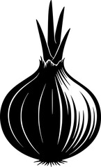 Onion Icon: A simple yet striking black silhouette of an onion, showcasing its classic shape and layered texture. Perfect for culinary designs, restaurant menus, and farm-fresh branding