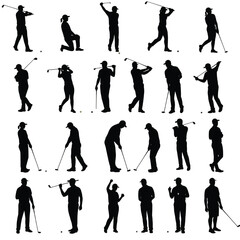 Obraz premium Golfers Male and Female Silhouette Poses Collection vector