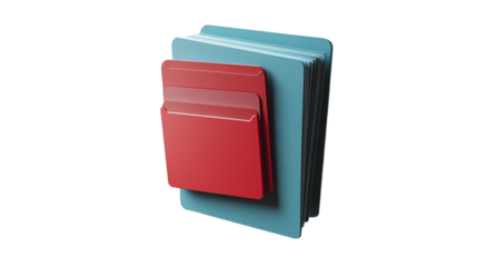 A stack of blue folders with red file folders on top against a black background space for text on transparent background