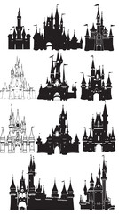 Naklejka premium Princess Castle Vector Set , black silhouettes isolated on white background