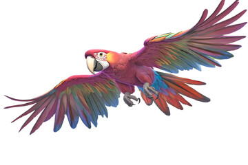 Obraz premium Scarlet Macaw in Flight, Wings Spread Wide, Transparent Background, Vivid Colors, Tropical Bird, Exotic Parrot, Detailed Feathers, Powerful Wings, Dynamic Pose, Isolated