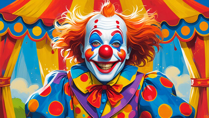 Cartoon clown nose with balloons against a blue sky, a fun illustration for holiday carnival celebrations