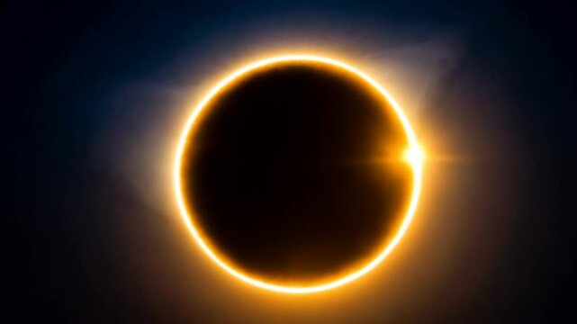 Total solar eclipse displaying corona effect and Baily's beads in the dark sky, showcasing cosmic event, science, and astronomy concepts