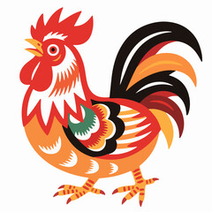Rooster, Paper Cuttings style vector diagram