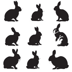 Fototapeta premium Rabbit Silhouette Vectors , black silhouettes isolated on white background