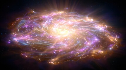Fototapeta premium A cosmic vortex of swirling light and gas showcases the beauty of a distant nebula landscape.