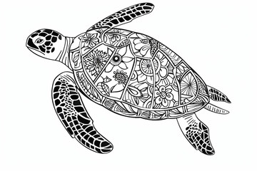 Turtle Mandala art. Animal Illustration for Relaxation and Zen Art, isolated on a white background, suitable for coloring books and coloring pages.