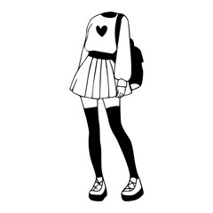 youthful fashion illustration - pleated skirt and high socks
