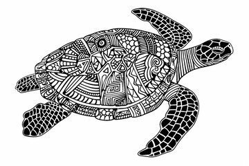 Fototapeta premium Turtle Mandala art. Animal Illustration for Relaxation and Zen Art, isolated on a white background, suitable for coloring books and coloring pages.