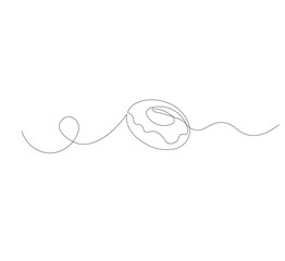 one continuous line drawing of one delicious donut with chocolate topping on a white background. Food concept vector illustration.