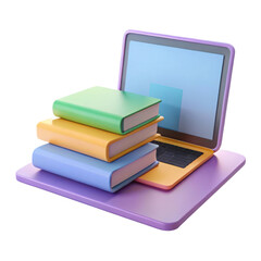 Pastel laptop with stack of books isolated on transparent background
