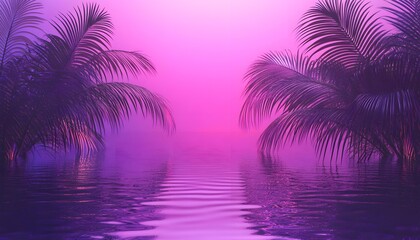 Tropical paradise scene with vibrant pink hues.