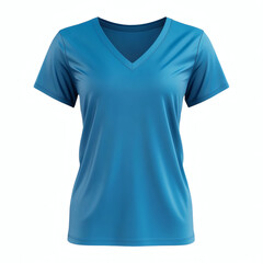 Plain bright blue V-neck t-shirt 3D mockup showcasing front view for women's casual wear presentation on white background.