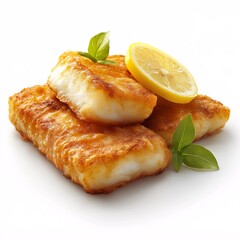 Crispy Fried Cod Fillet with Basil and Lemon. A Delicious Seafood Dish for Gourmet Flavor and Healthy Dining Experience
