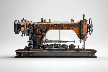 Old sewing machine on a gray background