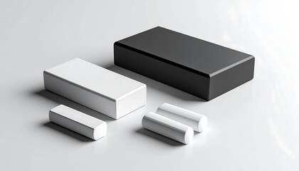 Realistic 3D Render of Blackboard Chalks and Eraser on Pure White Background