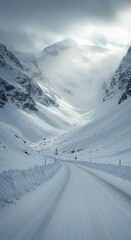 Snowy mountain road scenery cold winter