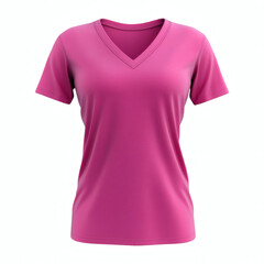 Plain pink V-neck t-shirt 3D mockup showcasing front view for women's casual wear presentation on white background.