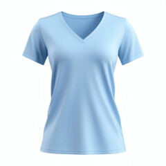 Plain light blue V-neck t-shirt 3D mockup showcasing front view for women's casual wear presentation on white background.