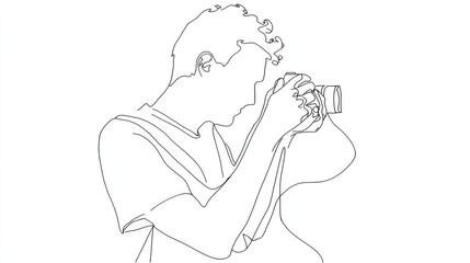 Minimalistic outline of a photographer adjusting the lens in a creative moment of artistic expression