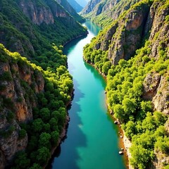 Drone view of Morelia's lush canyons and turquoise rivers, architecture, drone