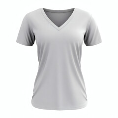 Plain light gray V-neck t-shirt 3D mockup showcasing front view for women's casual wear presentation on white background.