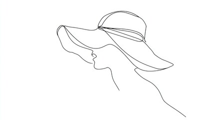 Fototapeta premium Minimalist line art of a sunhat with a ribbon, capturing the essence of leisure and elegance in a simple design