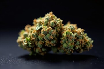 High-quality cannabis nug close-up on black background, green, pot