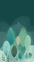 svg illustration style abstract night forest background. serenity. modern design. green color scheme.