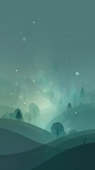 svg illustration style abstract night forest background. serenity. modern design. green color scheme.