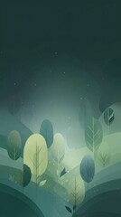 svg illustration style abstract night forest background. serenity. modern design. green color scheme.
